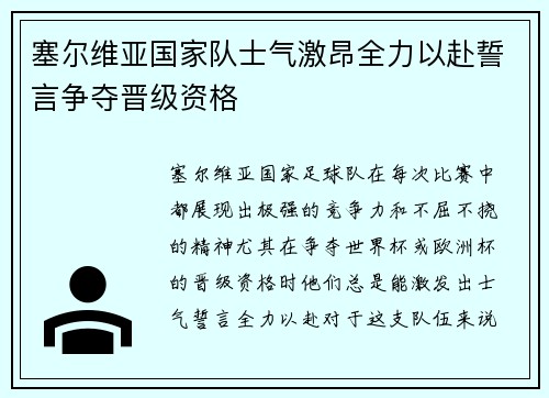 塞尔维亚国家队士气激昂全力以赴誓言争夺晋级资格