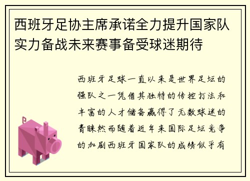 西班牙足协主席承诺全力提升国家队实力备战未来赛事备受球迷期待