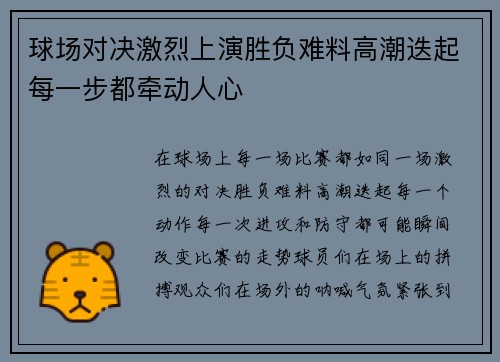 球场对决激烈上演胜负难料高潮迭起每一步都牵动人心